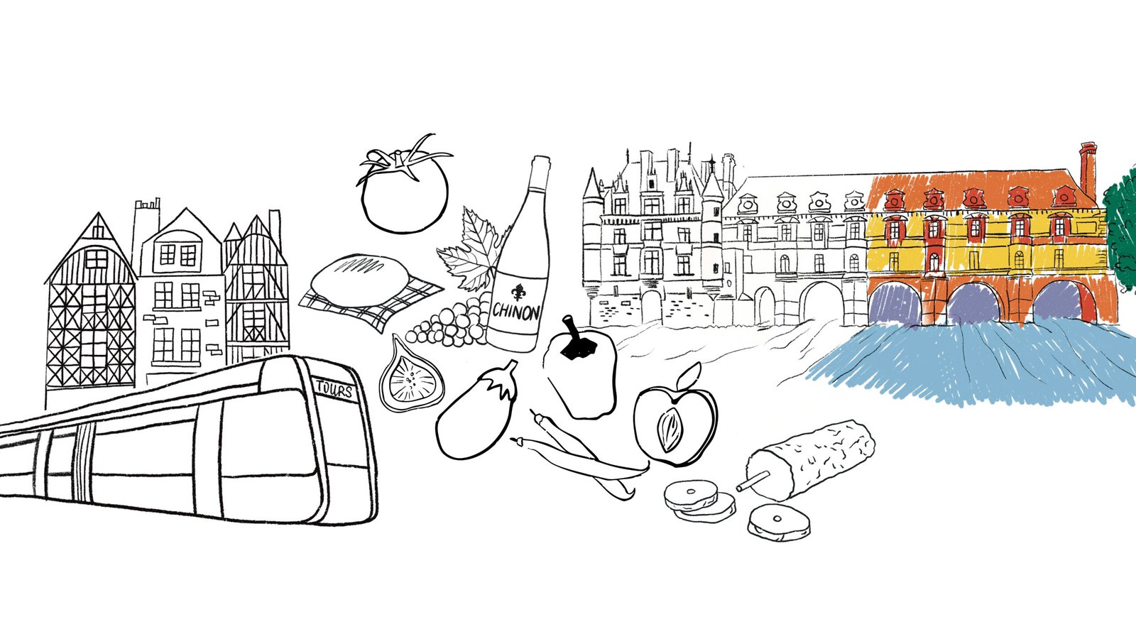 fiches coloriage adulte enfant illustration dessin touraine tours châteaux appellations gastronomie centre val de loire