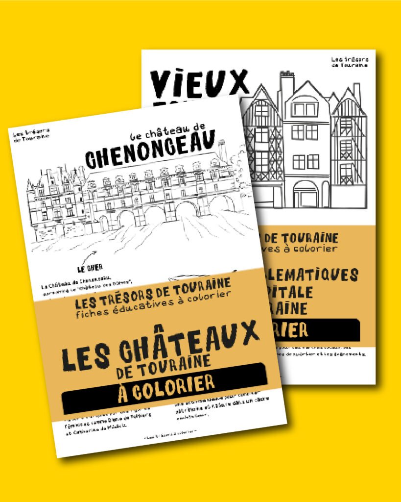 fiches coloriage adulte enfant illustration dessin touraine tours châteaux appellations gastronomie centre val de loire