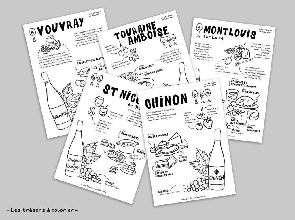 coloriage fiches feuilles adulte enfant Tours Tourisme appellation Chinon Vouovray Montlouis sur Loire Maison Laudacius St Nicolas de Bourgeuil
