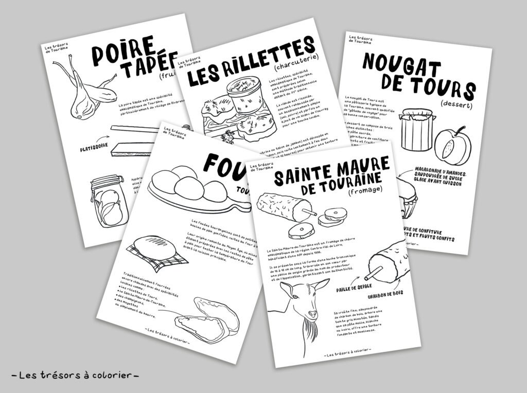 coloriage fiches feuilles adulte enfant Tours Tourisme gastronomie poire tappée nougat de touors fromage st maure de Touraine