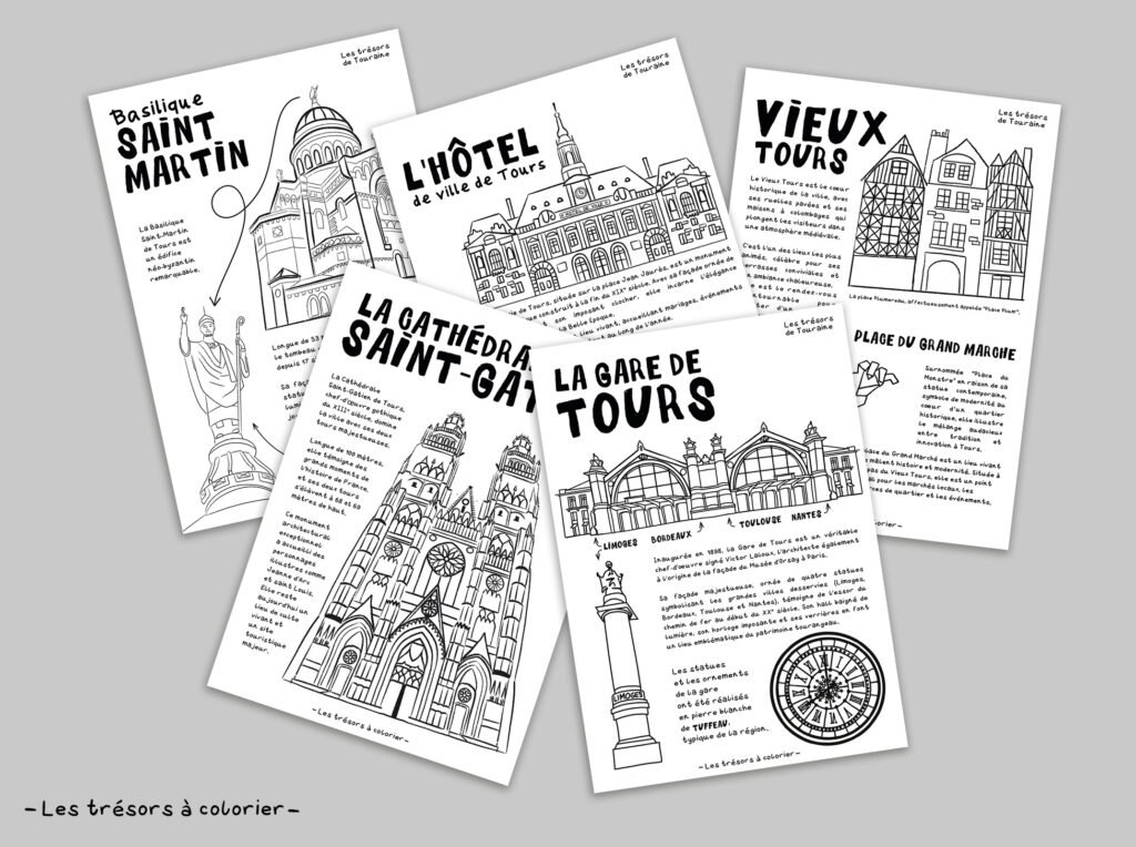 coloriage fiches feuilles adulte enfant Tours Tourisme office de tourisme illustration activité