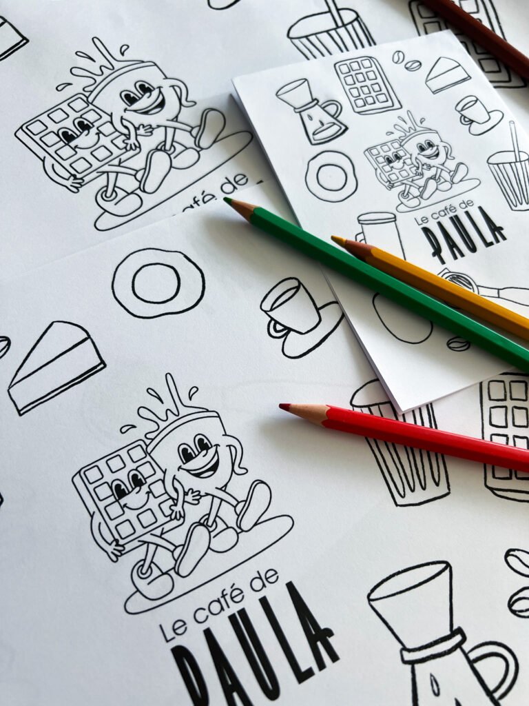 Cartes à colorier coloriage adulte illustrations sur mesure cadeau entreprise Tours Touraine Paula café
